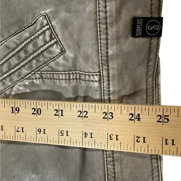 Surplus Faux Leather Hoodie Jacket Men’s M Gray Biker Bomber Fleece Lined - Picture 9 of 9